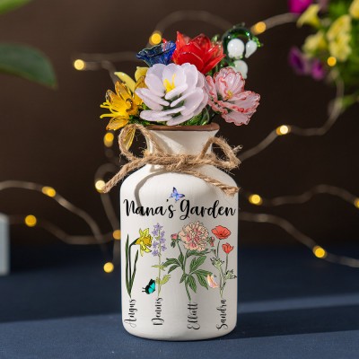 Custom Nana's Garden Birth Month Flower Vase With Grandchildren Name For Mother's Day Gift