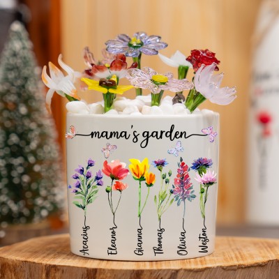 Custom Mama's Garden Birth Flower Pot With Kids Name For Mama Grandma Gift Ideas