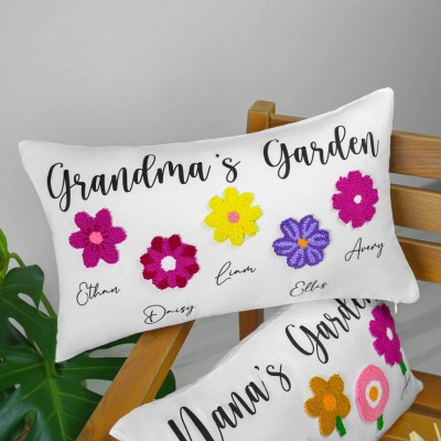 Personalized Grandma's Garden Birth Flower Punch Needle Pillow With Names For Mom Grandma Mother's Day Gift