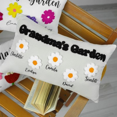 Personalized Grandma's Garden Birth Flower Punch Needle Pillow With Names For Mom Grandma Mother's Day Gift