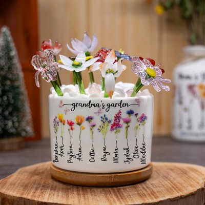 Custom Grandma's Garden Birth Flower Pot With Grandkids Name For Grandma Mom Gift Ideas