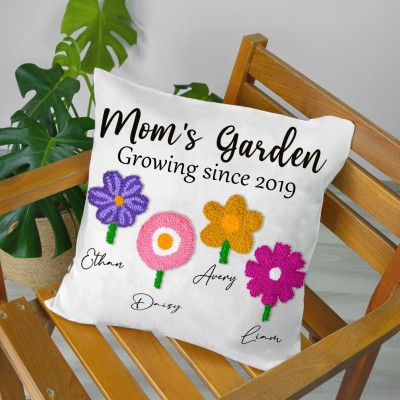 Personalized Mom's Garden Birth Flower Punch Needle Pillow With Names For Mom Grandma Mother's Day Gift