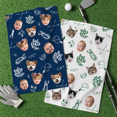 Custom Golf Towel With Kids Photo Father's Day Gift For Dad Or Grandpa Best Dad by Par