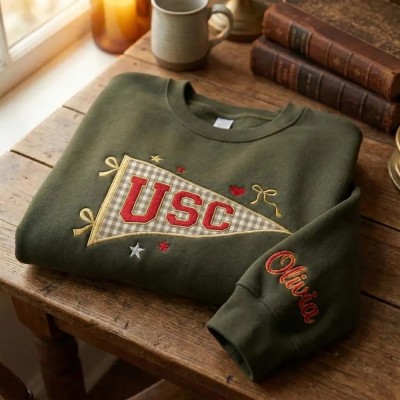 Custom Pennant University Embroidered Sweatshirt, College Letter Sweater, School Spirit Shirt Game Day Outfit