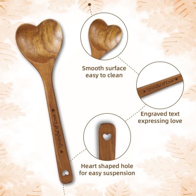 Wooden Heart Spoons - Heart Shaped Wooden Spoon Kitchenware for Cooking with Love, Unique Mother's Day Gifts for Cooks Hostesses Mom Grandma Wife Weddings House Warming Kitchen Accessories
