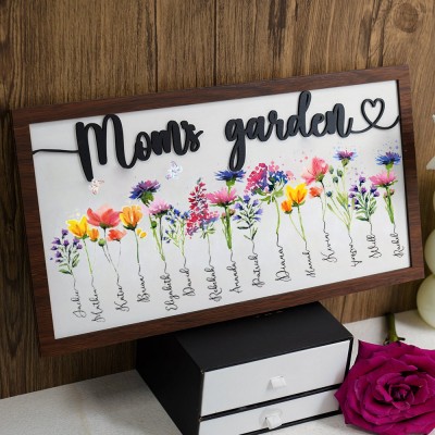 Custom Mom's Garden Birth Month Flower Wooden Sign For Mother's Day Gift