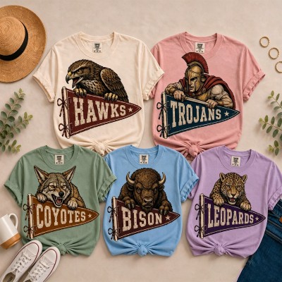 Custom Mascot Pennant Shirt,Game Day Shirt,Favorite Team Shirt,Football Mom Tee,School Spirit Mascot