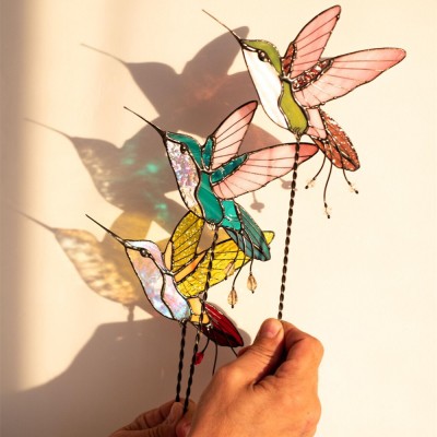 Stained Glass Hummingbird Plant Stakes For Mom Grandma Christmas Gift