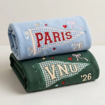 Embroidered Custom Pennant Sweatshirt, Personalized College Letter Crewneck, School Spirit Shirt Game Day Outfit