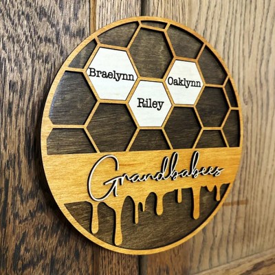 Personalized Bee Hive Family Grandbabees Sign For Mom Grandma Christmas Gift
