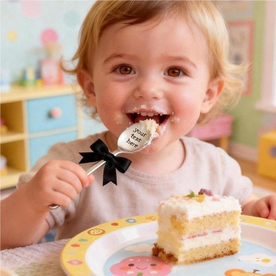 Personalized Unique Custom Name Cute Ribbon Decorated Utensil Perfect Gift for Children Fork Spoon