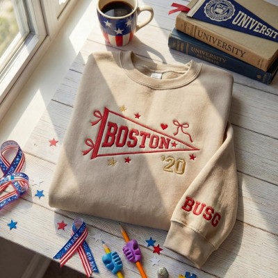 Custom Pennant University Embroidered Sweatshirt, College Letter Sweater, School Spirit Shirt Game Day Outfit