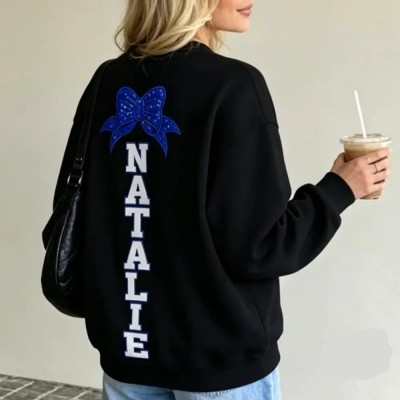 Custom Embroidered Sequin Cheer Mom Sweatshirt Personalized Name & Bow Cheer Team Spirit | Cheer Mom Gift