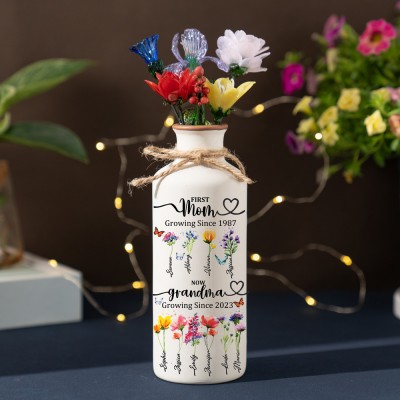 First Mom Now Grandma Personalized Birth Flower Vase For Mother's Day Gift Ideas