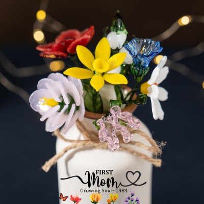 First Mom Now Grandma Personalized Birth Month Flower Vase With Kids Name For Mother's Day Gift