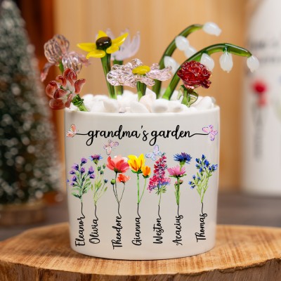 Custom Mama's Garden Birth Flower Pot With Kids Name For Mama Grandma Gift Ideas