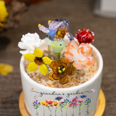 Custom Grandma's Garden Birth Flower Pot with Mini Glass Flower Spring Decoration Mother's Day Gift