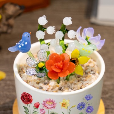 Custom Birth Flower Pot with Mini Glass Flower Spring Decoration Mother's Day Gift