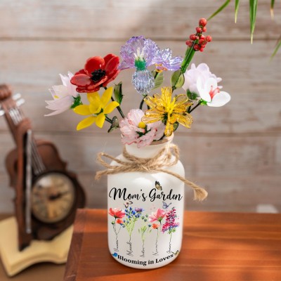 Custom Grandma's Garden Birth Flower Vase With Glass Birth Flower Mother's Day Gift