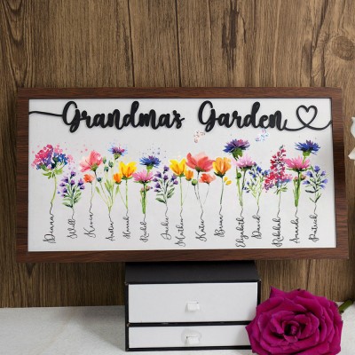 Custom Grandma's Garden Birth Month Flower Wooden Sign For Mother's Day Gift