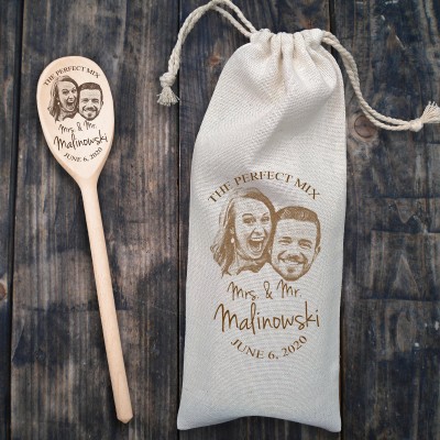 Your Photo on Wood Spoon Perfect Mix Couple Wedding Gift Bridal Shower Favor Personalized Name Date 5th Anniversary，Valentine's Day-Gift For couples