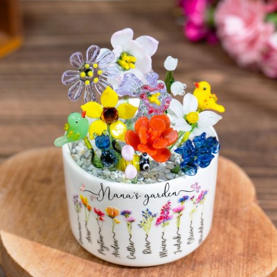 Custom Nana's Garden Birth Flower Pot with Mini Glass Flower Spring Decoration Mother's Day Gift