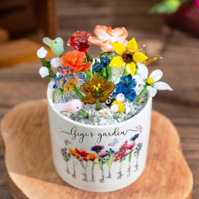 Custom Gigi's Garden Birth Flower Pot with Mini Glass Flower Spring Decoration Mother's Day Gift